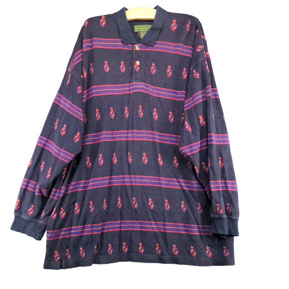 Croft & Barrow Men's Polo Shirt Multi XL Long Sleeve Geometric Straight Hem - Picture 1 of 11